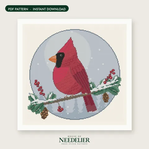 Winter Cardinal cross stitch pattern