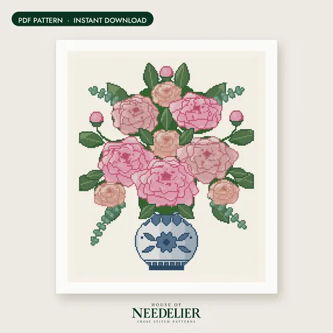 Peony Bouquet cross stitch pattern