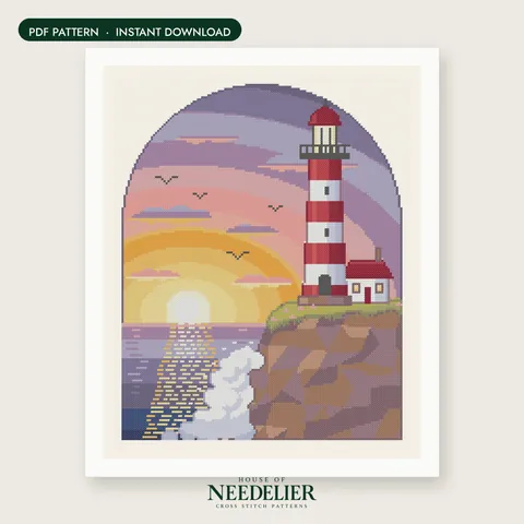 Lighthouse at Sunset cross stitch pattern