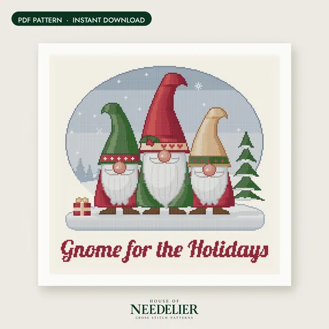 Holiday Gnomes cross stitch pattern
