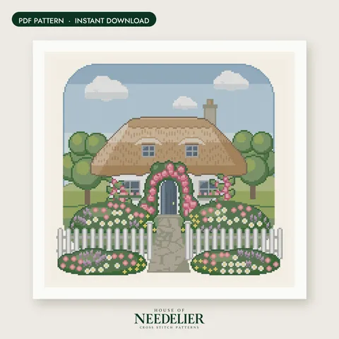 Rose Cottage cross stitch pattern