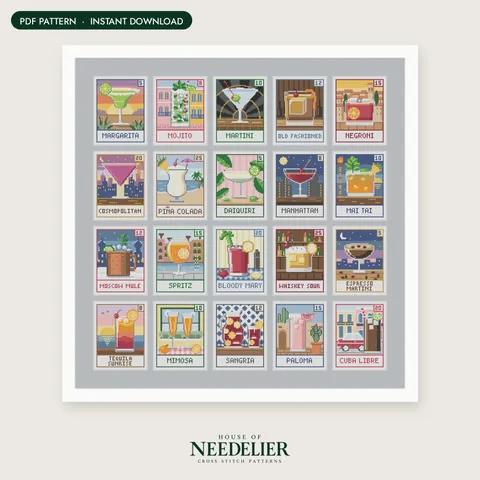 Cocktail Stamps cross stitch pattern