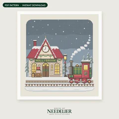 The Christmas Train Station cross stitch pattern