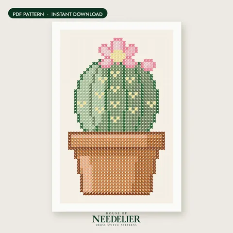 Potted Cactus cross stitch pattern
