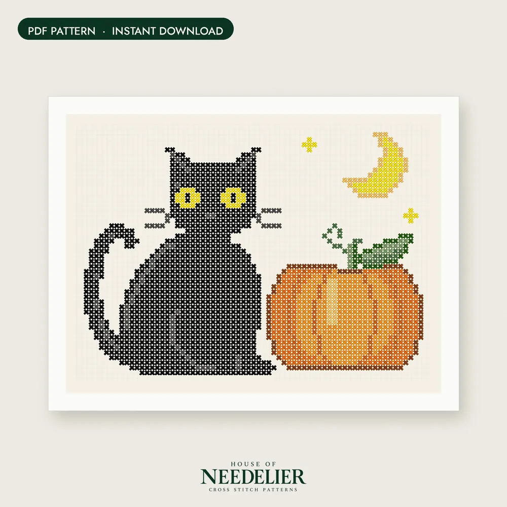 Black Cat and Pumpkin cross stitch pattern