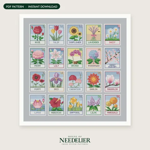 Flower Stamps cross stitch pattern