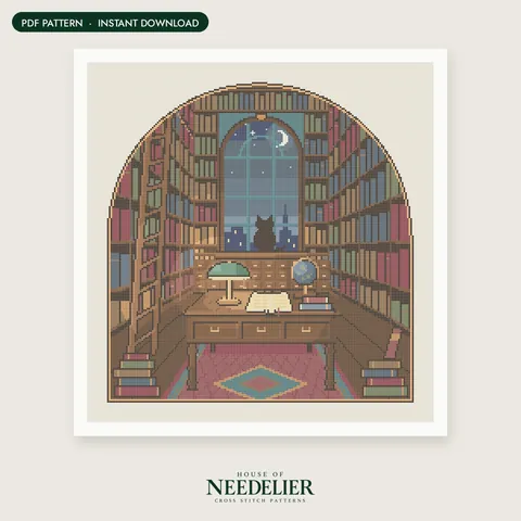 The Midnight Library cross stitch pattern