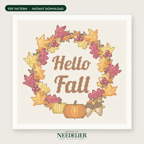 Hello Fall Wreath cross stitch pattern