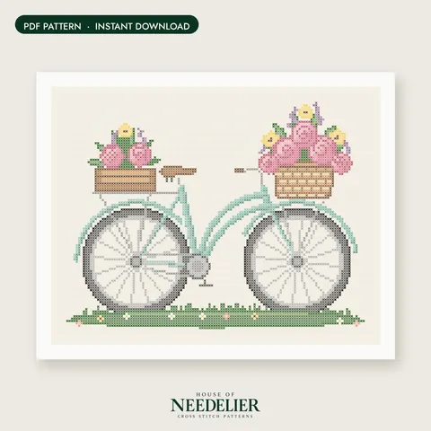 Vintage Bicycle with Flowers cross stitch pattern