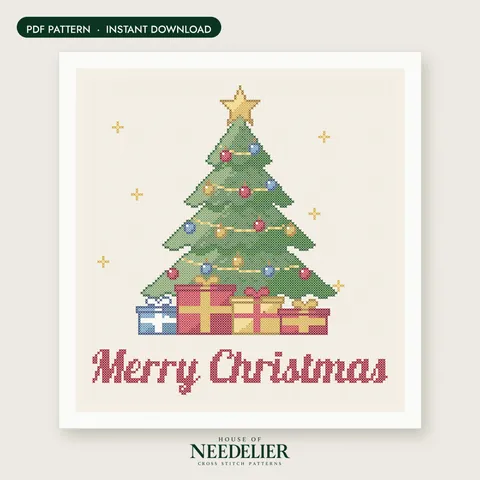 Merry Christmas Tree cross stitch pattern