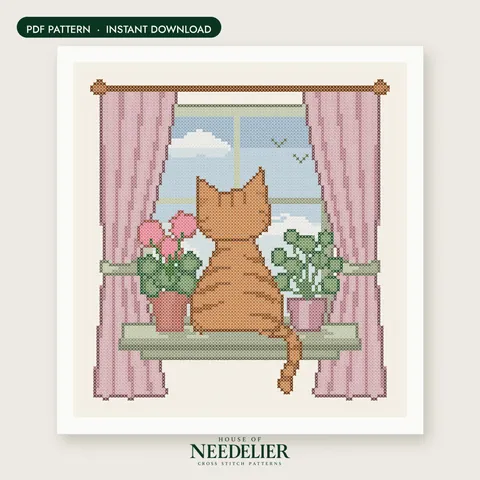 Cat in the Window cross stitch pattern