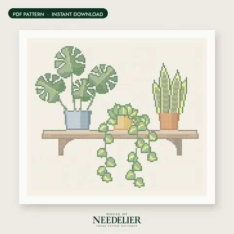 Houseplant Shelf cross stitch pattern