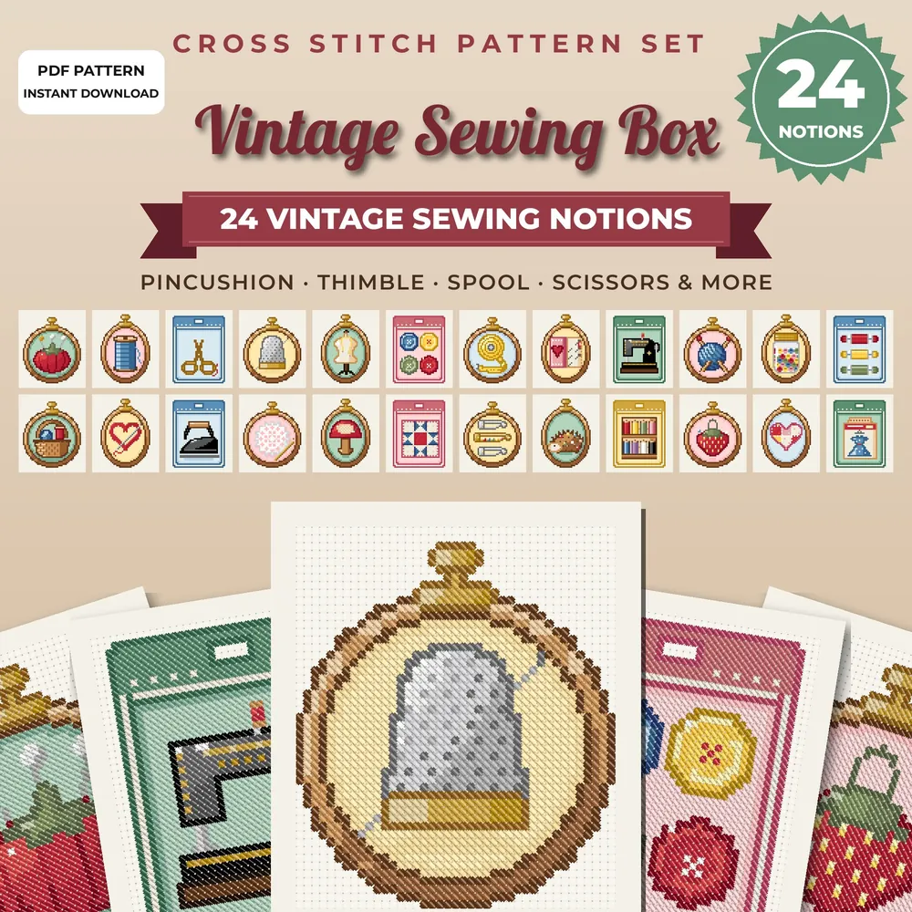 Vintage Sewing Box cross stitch pattern