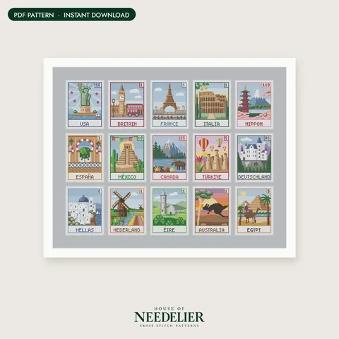Stamps of the World cross stitch pattern